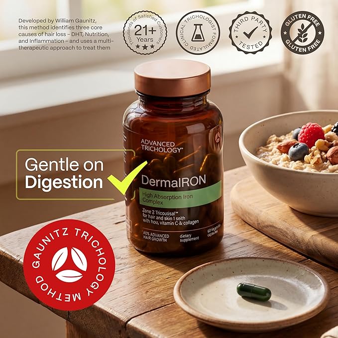 DermaIRON Iron Supplement for Women &amp Men – Gentle Iron for Low Ferritin &amp Anemia Support Hair Thinning &amp Hair Loss Support with Collagen &amp Vitamin C