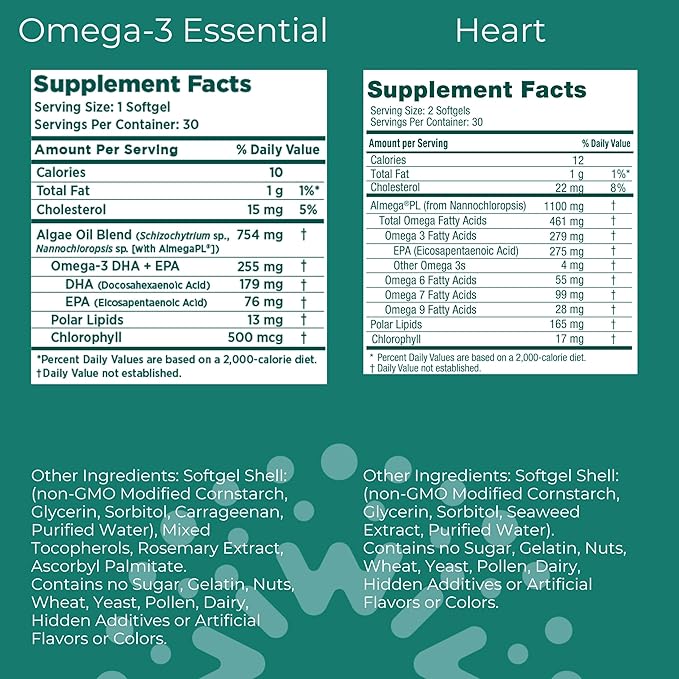 Iwi Omega-3 Essential &amp Heart Omega-3 Bundle 30 Servings Vegan Plant-Based Algae Omega 3 Krill &amp Fish Oil Alternative No Fishy Aftertaste