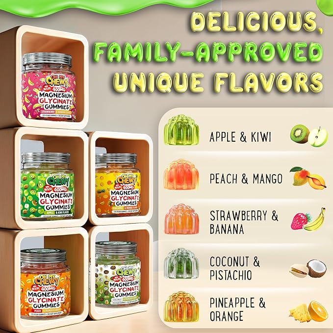 Magnesium Gummies Bundle – 2 Bottles (60 Each) – Apple Kiwi &amp Peach Mango