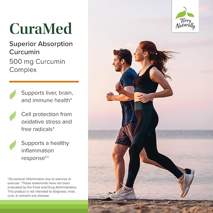 Terry Naturally CuraMed 500mg - Antioxidant Supplement for Brain &amp Immune Health Support - Supplement with Curcumin &amp Turmeric Essential Oil - Herbal Liver Support - 60 Capsules