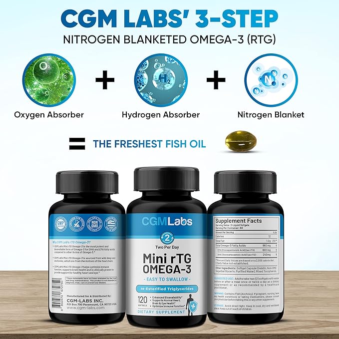 rTG Omega-3 Fish Oil – 960 mg EPA &amp DHA per Serving | Burpless High-Absorption Re-Esterified Triglyceride from Wild-Caught Anchovy | 120 Softgels
