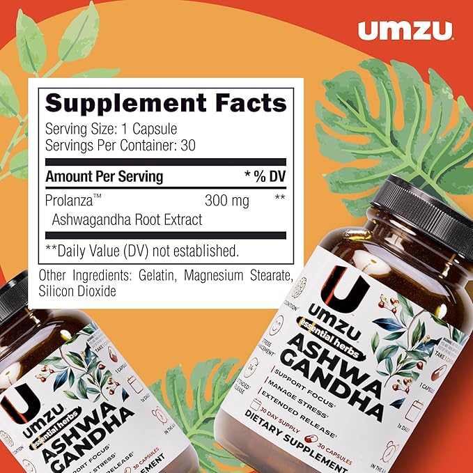UMZU Ashwagandha 30 Day Supply – Advanced Stress Support Supplement with Prolanza Extended Release – Naturally Supports Healthy Stress Response Mood Calmness Cognitive Function and Daily Balance