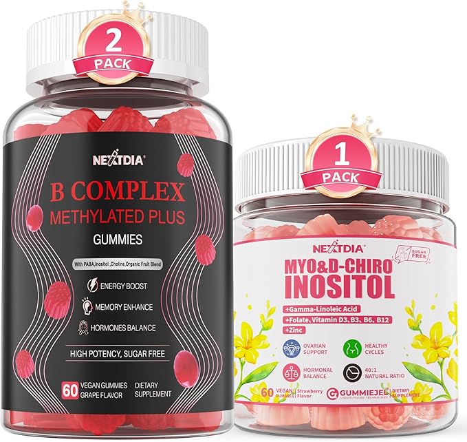 Inositol Gummies Supplement with Evening Primrose Oil for Women + Brain &amp Mood Support Gummies Super Vitamin B Complex for Men &amp Women