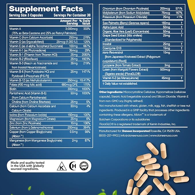 Daily Multivitamin for Men Vitality 34 Essential Ingredients 90 Capsules Men’s Multivitamin for Overall Wellness