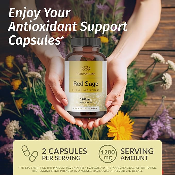 HERBAMAMA Red Sage and Turmeric Kit - Bundle of 1200 mg Red Sage Dan Shen Capsules &amp Turmeric Curcumin Drops 2 fl oz - Vegan Non-GMO Sugar &amp Alcohol-Free - 2 Pack
