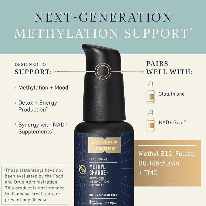 Quicksilver Scientific Methyl Charge - Methylation Liver Detox + Energy Supplement - Folate Vitamin B12 Riboflavin Vitamin B6 + TMG Supplement with Superior Absorption - Vegan B Vitamins (50ml)