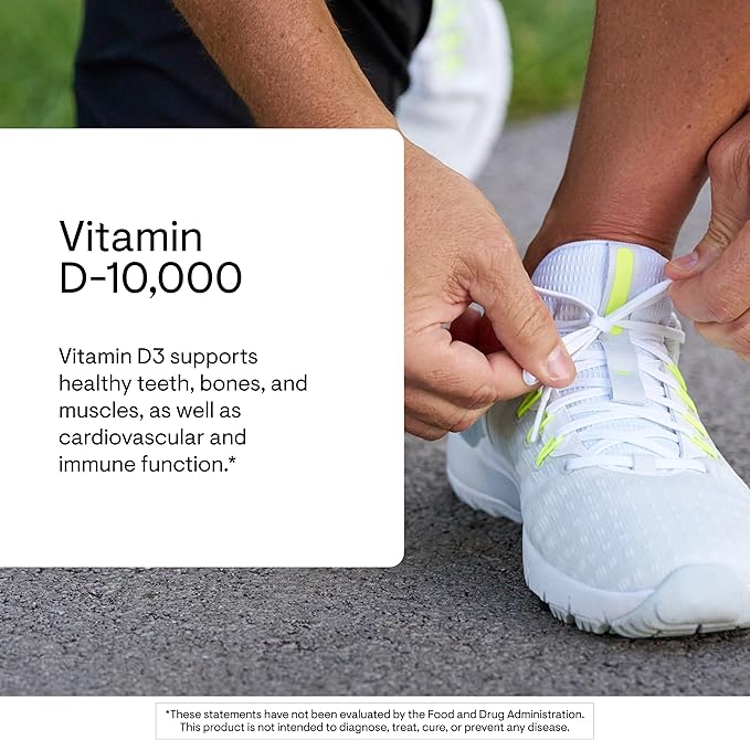 THORNE - Vitamin D-10000 - Vitamin D3 Supplement - Supports Healthy Bones Teeth &amp Muscles Plus Cardiovascular &amp Immune Function* - Third-Party Certified - Gluten Dairy &amp Soy-Free - 60
