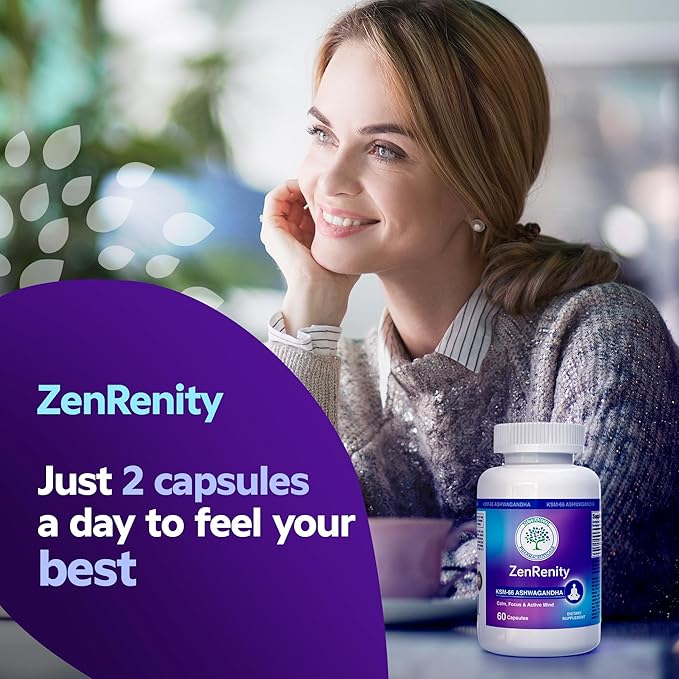 Nutraxcol ZenRenity – KSM-66 Ashwagandha for Women &amp Men with Rhodiola &amp Bacopa | Adaptogenic Blend for Mood Focus Energy &amp Daily Wellness – 60 Capsules