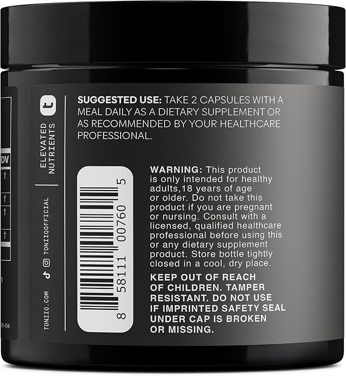 Toniiq Ashwagandha – 40:1 Concentrated Extract – 25% Withanolides – Wild Harvested in India – Highly Bioavailable with Black Pepper – Third-Party Tested – 120 Capsules - 1300mg per Serving