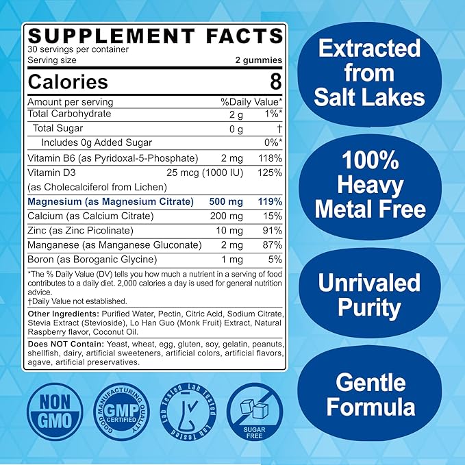 Magnesium Citrate Gummies 500mg for Women Men Sugar Free Magnesium Citrate for Constipation &amp Bloated | Chelated Magnesium Supplement w/ B6 for Mood Calm | Calcium Magnesium for Bone &amp Muscl