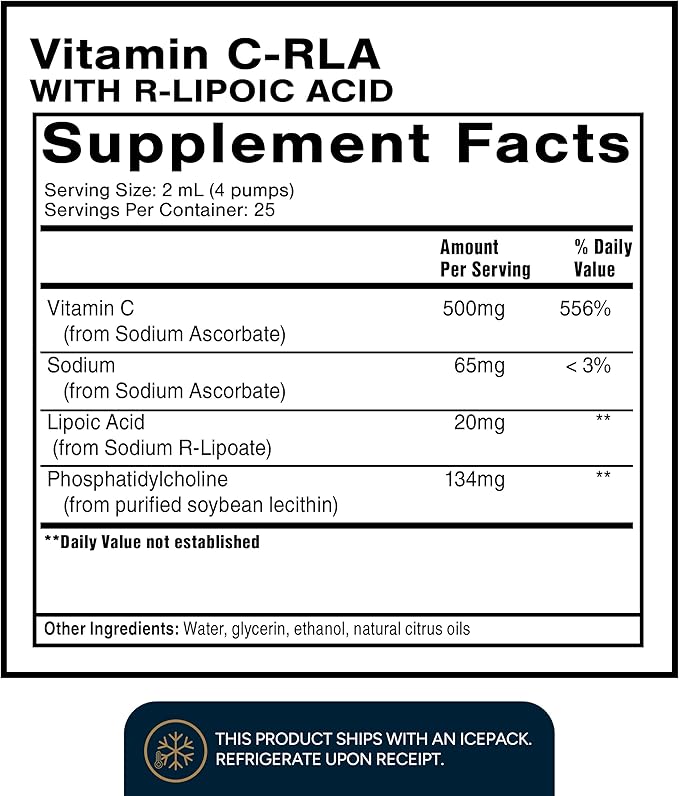 Quicksilver Scientific Vitamin C + R Lipoic Acid - Liposomal Vitamin C with RLA - Antioxidant Detox &amp Immune Support Supplement - with Superior Absorption (50 ml)