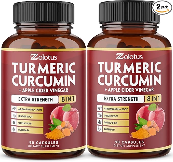 2packs 90 Capsules Turmeric Curcumin + Apple Cinder Vinegar Capsules 6 Month Supply with Ashwagandha Ginger 95% Standardized Curcuminoids Joint &amp Absorption Support