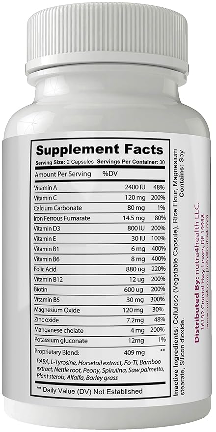 Rejuvalex Advanced Hair Growth Formula - Unique Supplement with Vitamins and Minerals with Biotin - Gluten Free 60 Capsules - Hair Lash Skin and Nails Extra Strength Formula Growth Booste