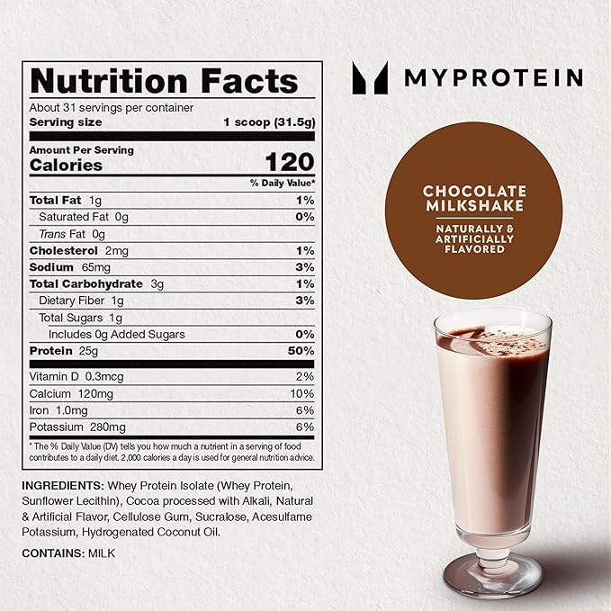 Myprotein Impact Whey Protein Isolate 2.2 Lbs (31 Servings) Chocolate Milkshake 25g Protein 3.5g Glutamine &amp 6g BCAA Per Serving Shake for Muscle Strength &amp Recovery