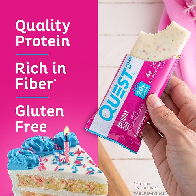 Quest Nutrition Birthday Cake Protein Bars High Protein Low Carb Gluten Free Keto Friendly 12 Count &amp Blueberry Muffin Protein Bars High Protein Low Carb Gluten Free Keto Friendly 12 Cou