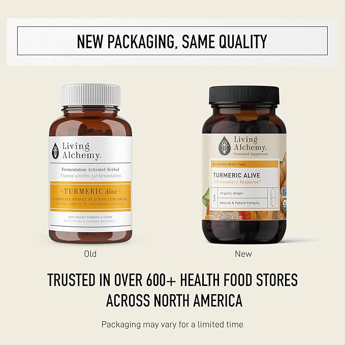 Living Alchemy Turmeric &amp Ginger Supplement - Fermented Turmeric Capsules for Gut Mobility &amp Joint Support - Natural Herbal Supplements - Vegan Non-GMO Filler-Free &amp Dairy-Free 60 Pcs