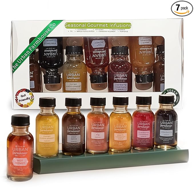 The Urban Farmhouse Co. Organic Vinegar Shrub Shot Variety Box – 1 oz Bottles – Small-Batch Apple Cider Drinking Vinegar with Herbs &amp Spices – No Sugar Added – Cocktail Mixer Gut Health Tonic – H