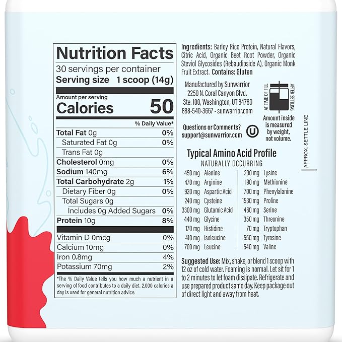 Sunwarrior Clear Protein Powder Plant-Based Water Mix Vegan and Refreshing Protein and Hydration Supplement 10g Per Serving Watermelon Flavored 420g Tub 30 Servings