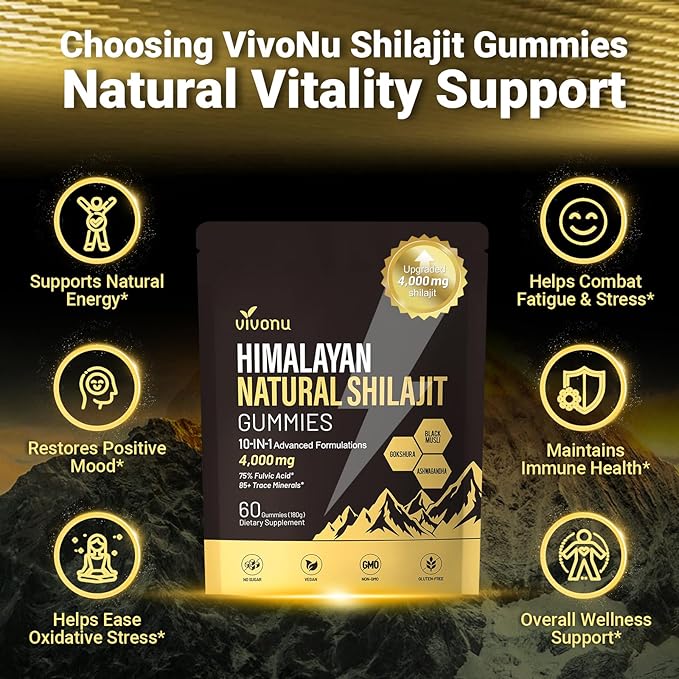 Shilajit Gummies Shilajit for Men &amp Women | 4000mg High Potency 10-in-1 Formula with Pure Himalayan Shilajit Ashwagandha and 75% Fulvic Acid | Sugar-Free Vegan 85+ Trace Minerals