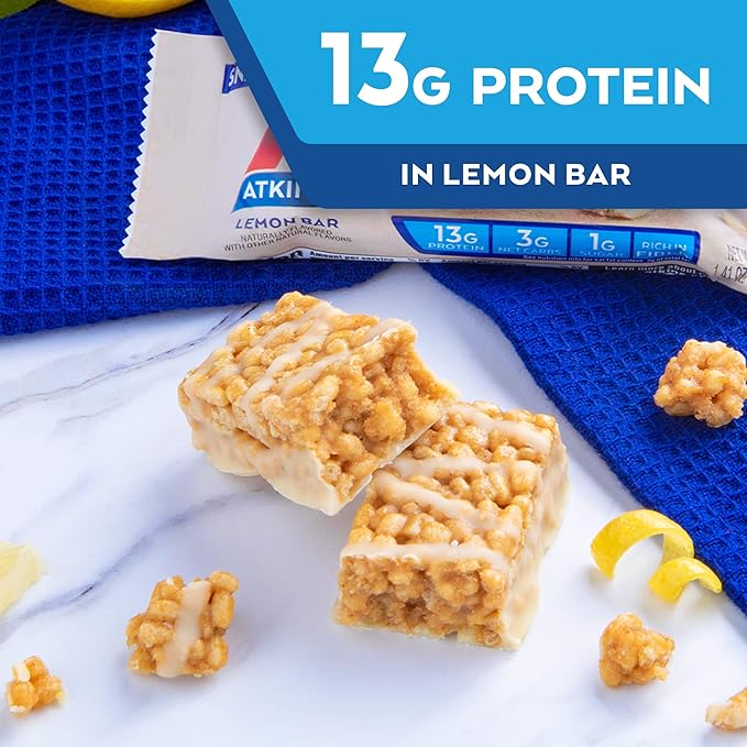 Atkins Lemon Snack Bar Made with Real Almond Butter 1g Sugar Gluten Free High in Fiber Keto Friendly 30 Count