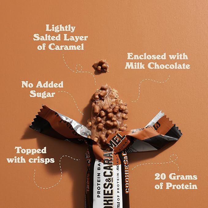 Barebells Protein Bars Cookies and Caramel - 24 Bars (2 Packs of 12) 20g High Protein Treats - Chocolate Nutrition Bar with 1g Total Sugars - On-The-Go Breakfast or Post-Workout Snack