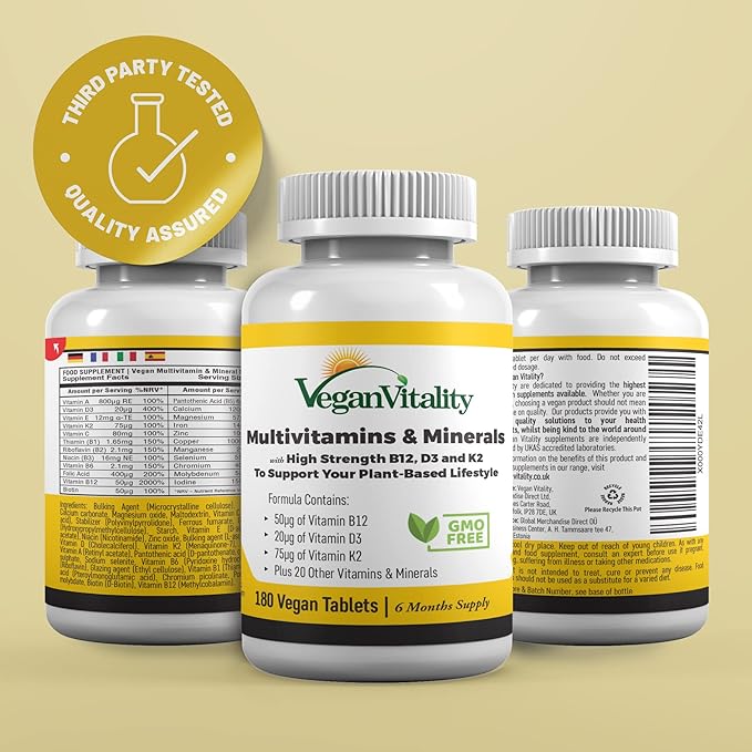 Vegan Vitality Energy Booster Bundle - Vegan multivitamins and Super Mushroom Complex. High Strength Plant Based Formula for Immunity Energy Overall Health for Vegans and Vegetarians
