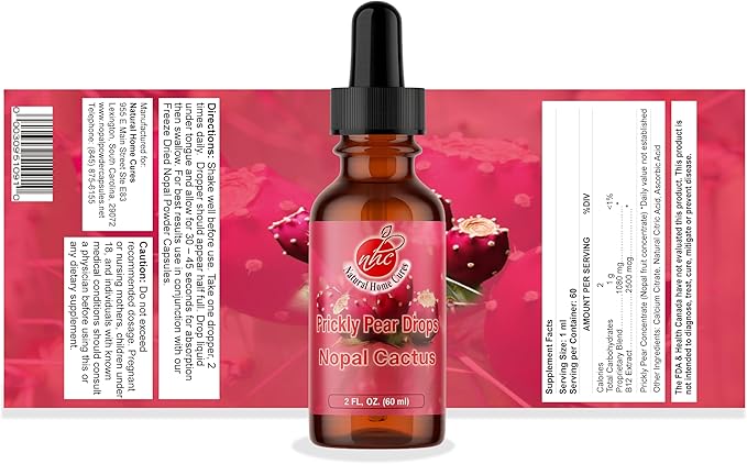 Prickly Pear Nopal Cactus Supplement - Liquid Concentrated Drops - Cactus Fruit Extract Tincture - Rich in Betalains Potent &amp Bioavailable - No Additives - 2 oz (Pack of 2)