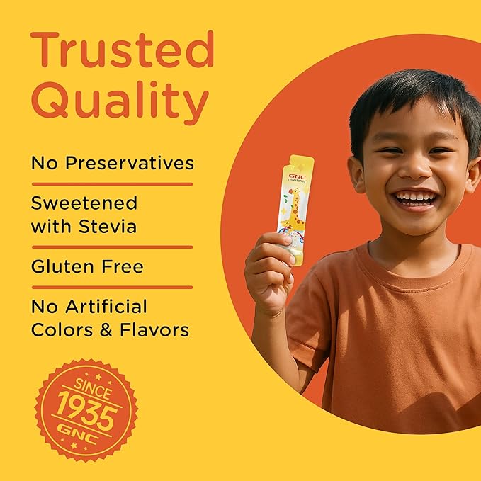 GNC Milestones Kids Premium Liquid Calcium+ Supplement Supports Healthy Growth &amp Development Strong Bones &amp Teeth for Kids 3 &amp Above Elderberry Flavor 30 Count