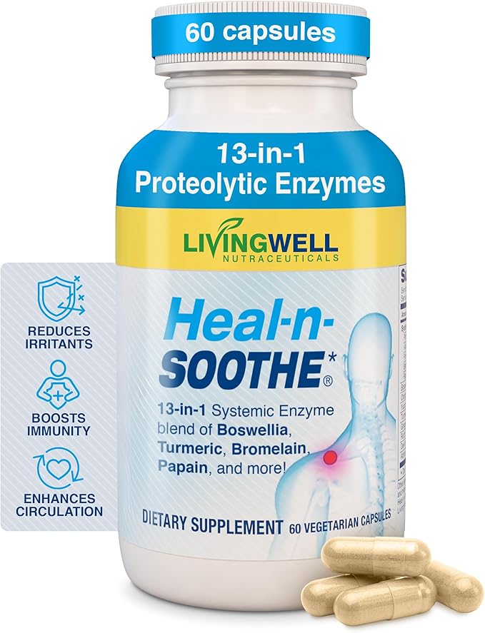 HEAL-N-SOOTHE Proteolytic Systemic Enzymes – Joint Supplement with Bromelain Papain Boswellia – Joint Mobility Muscle Flexibility Protein Digestion Circulatory &amp Immune Health - 60 Count (1 P