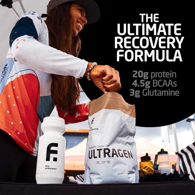 FIRST ENDURANCE Ultragen Workout Recovery Drink Powder Protein Mix Boosts Energy Accelerates Recovery | Cappuccino 15 Servings