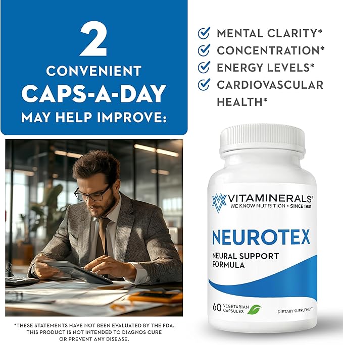 Vitaminerals® 119 Neurotex™ | Nervous System Support &amp Stress Relief | Calm Mind | Positive Mood | 60 Vegetarian Capsules