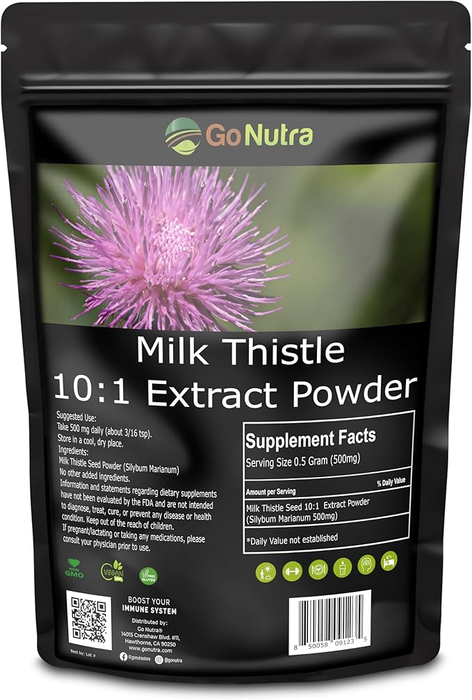 Go Nutra Milk Thistle Powder 1 lb. | Milk Thistle Extract 10:1 Strength Silymarin | Silybum Marianum Herbal Supplement Non-GMO