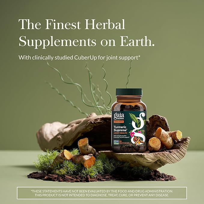 Gaia Herbs Turmeric Supreme Joint Health - Joint Support Supplement with Cucumber Quercetin Black Pepper Ginger Root Curcuminoids &amp More* - 120 Liquid Phyto-Caps (60 Servings)