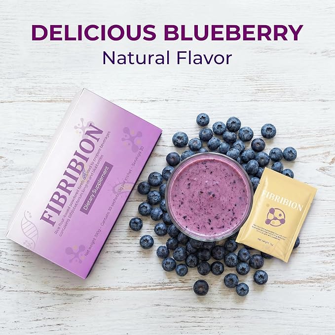 Fibribion Probiotic Powder - Functional dietary fiber powder Rice-Based Drink Mix with Bifidobacterium longum Supports Digestive Balance and Daily Gut Support - 30 Packs (Blueberry Flavor)