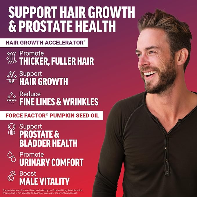 Force Factor Hair Growth Accelerator Soft Chews Hair Growth Vitamins for Women and Men with Clinically Studied Lustriva and Biotin Promotes Thicker Fuller Stronger Hair + Pumkin Seed Oil Sofgels