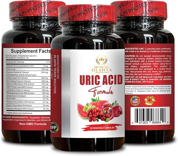 URIC Acid Complex - Support Joint Comfort Mobility Flexibility Includes Tart Cherry Chanca Piedra Celery Extract &amp Turmeric - 2 Bottles 120 Capsules