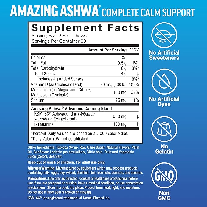 Force Factor Better Turmeric Maximum Joint Support 1075mg Curcumin Amazing Ashwa Complete Calm Support with KSM-66 Ashwagandha 120 Soft Chews