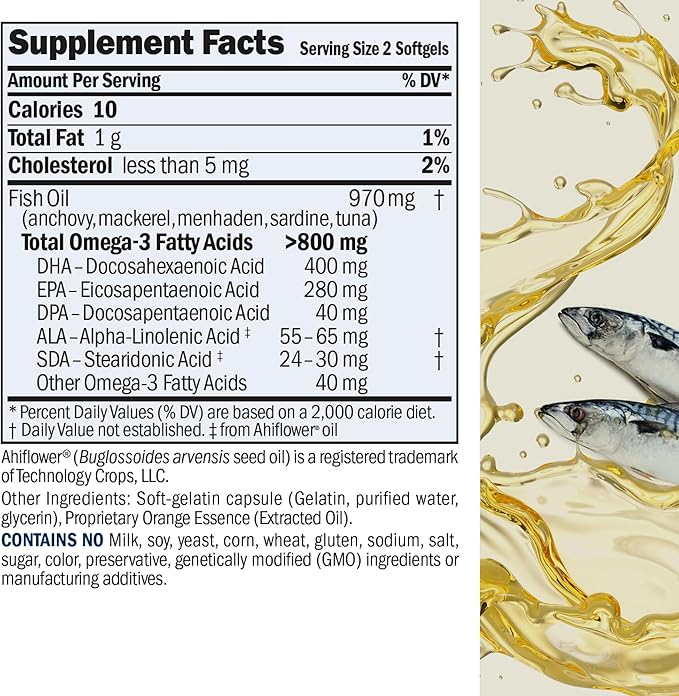 ANDREW LESSMAN Essential Omega-3 Orange - 180 Softgels - Ultra-Pure High Potency Omega-3 Oils. High DHA No Stomach Upset No Contaminants No Mercury. Small Easy to Swallow Softgels