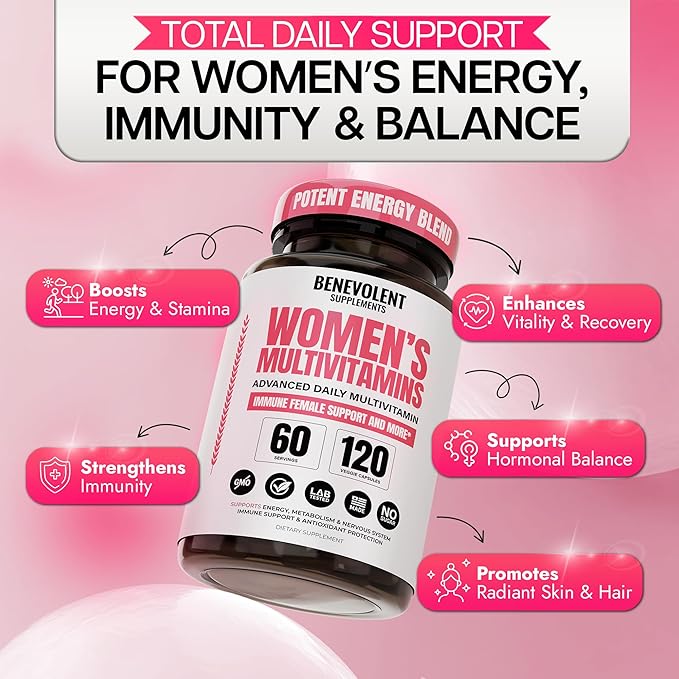 Multivitamin for Women - Supplement for Energy Immunity &amp Female Support - Daily Vitamins for Women with Biotin Calcium Magnesium - Non-GMO Vegetarian Women’s Multivitamin - 120 Caps