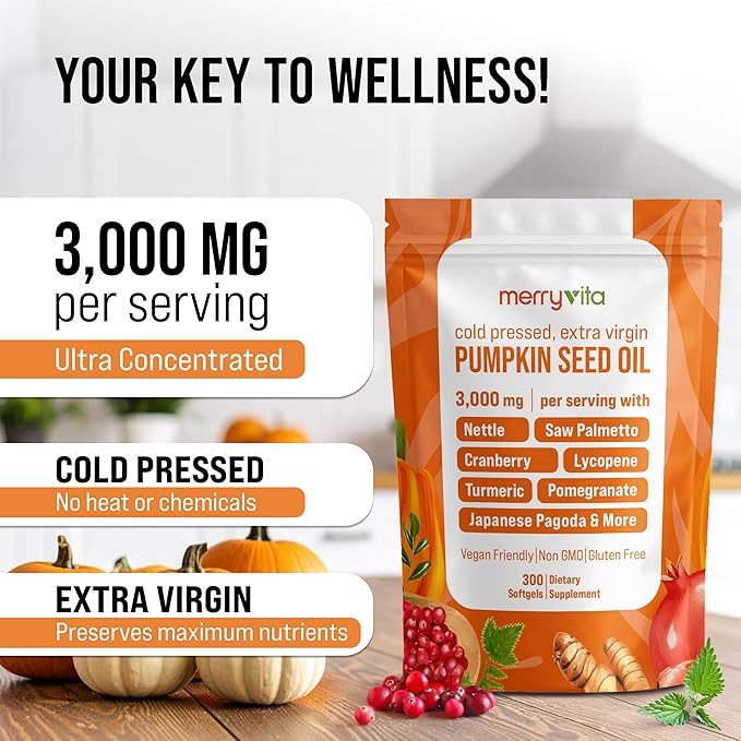 Pumpkin Seed Oil with Saw Palmetto Turmeric Nettle &amp More | 3000mg Per Serving 300 Softgels | Cold Pressed Extra Virgin | Prostate Health Supplements for Men | Non-GMO