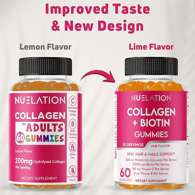 Hydrolyzed Collagen Gummies for Women &amp Men Hair Skin and Nails Support Biotin Collagen Gummies with Vitamins C E &amp Zinc Biotin 2500mcg Lime Flavor Gluten Free Non-GMO 60 Gummies