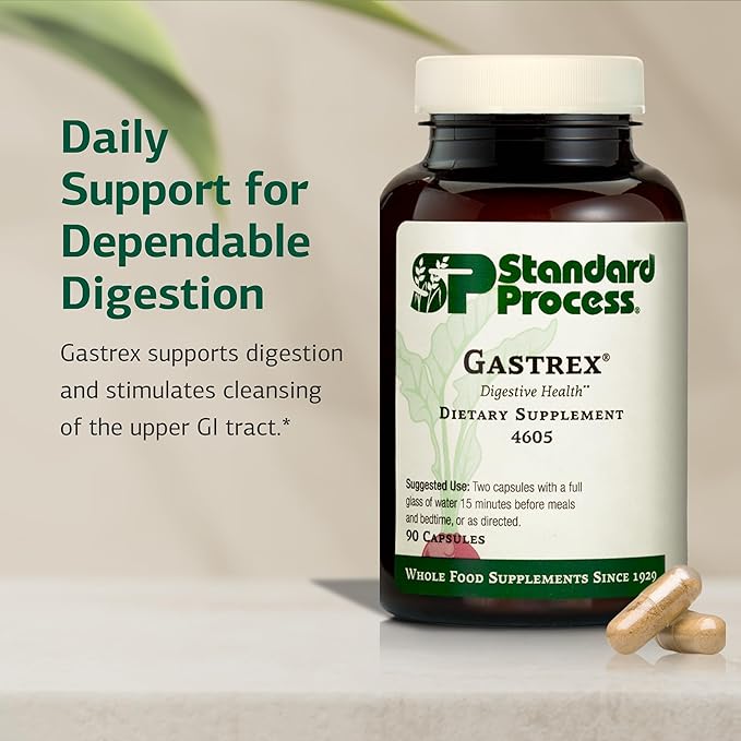 Standard Process Gastrex - Supplement for Digestion &amp GI Tract Support - Contains Niacin - Non-Dairy &amp Non-Soy - 90 Capsules (45 Servings)