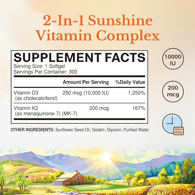 Vitalitown Vitamin D3 K2 &amp Multivitamin Bundle - Vitamin D3 + K2 10000 IU(Item 1) + Multivitamin with Iron &amp Zinc (Item 2)