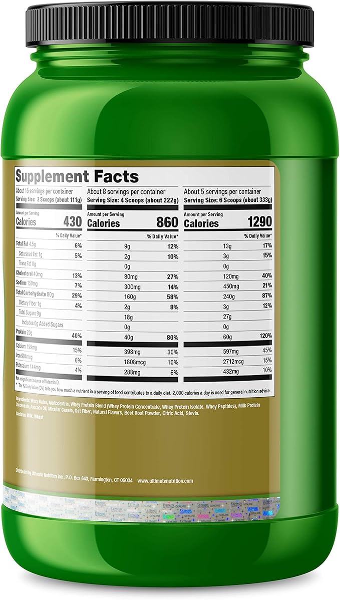 Ultimate Nutrition Natural Gainz Whey Protein Powder - Natural Gainer Protein with Micellar Casein and Milk Protein Strawberry 3.6 Pounds