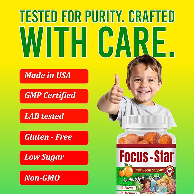 Omega 3 for Kids Gummies Focus Supplement for Kids &amp Teens Vitamins for Kids Attention &amp Concentration Support Kids Omega 3 Teen Omega 3 Supplement 60 Count