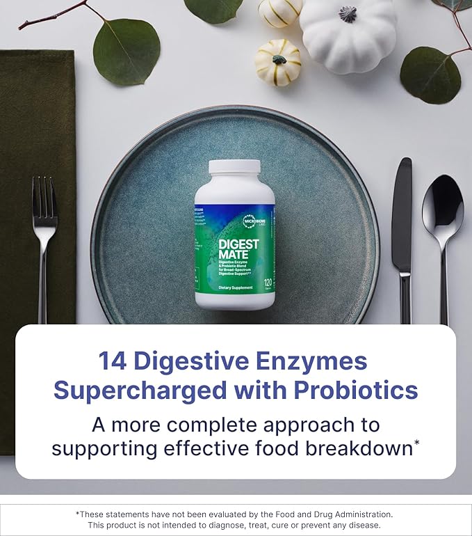 DigestMate Digestive Enzyme and Probiotic Supplement - Broad-Spectrum Digestive Enzymes for Women and Men with 14 Enzymes and Spore-Based Probiotics for Gut Health
