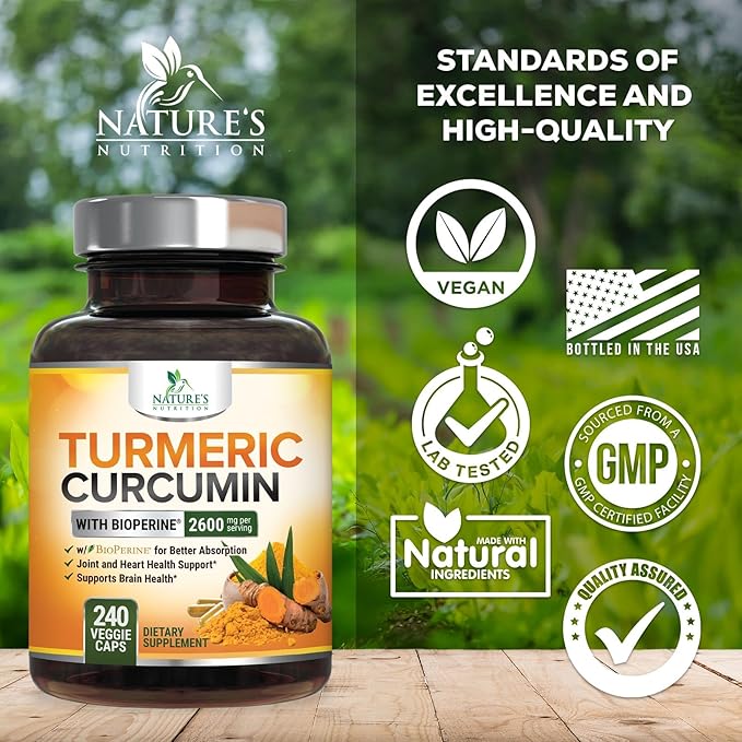 Turmeric Curcumin Supplement - 2400mg Organic Turmeric Per Serving - 95% Curcuminoids &amp BioPerine Black Pepper Extract for Best Absorption - Natural Vegan Joint Support Bottled in USA - 240 Capsu