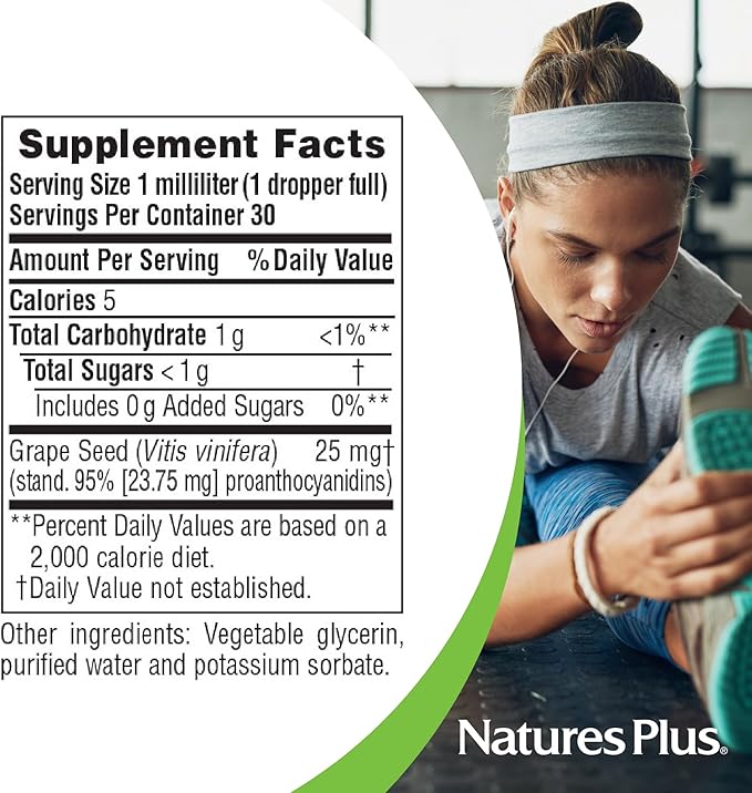 NaturesPlus Herbal Actives Grape Seed 25 mg Liquid Suspension - Vegan Drops 1 fl oz - Vegetarian Gluten-Free - 30 Servings