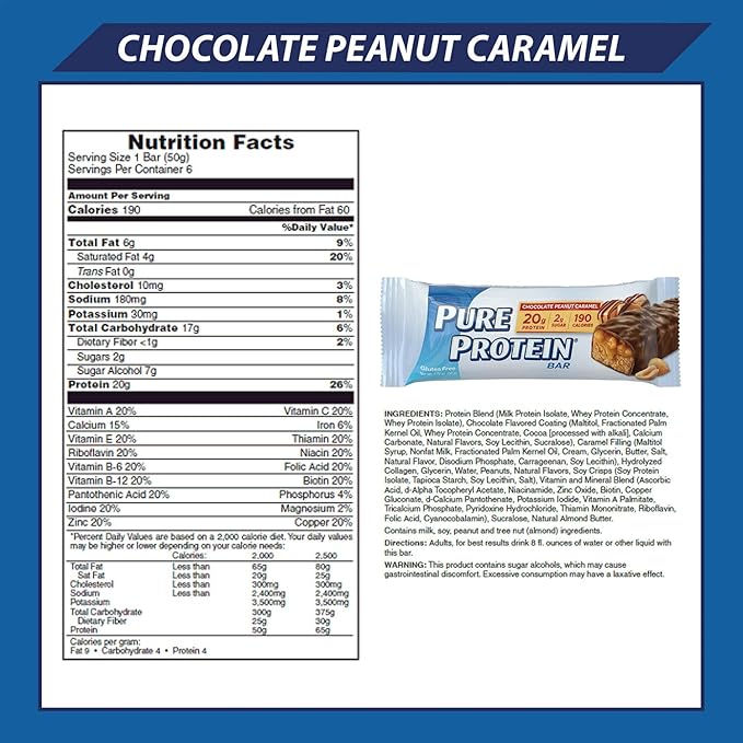 Pure Protein Chocolate Peanut Caramel Protein Bars 1.76 oz 6 Count Pack of 2