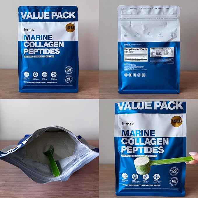 Marine Collagen Peptides for Women Men (1.5LB) Fish Type I Flavorless &amp Odorless Easy-Mix Hydrolyzed Protein Joint Hair Skin Wound Healing &amp Nail Support Gluten-Free Non-GMO Keto Paleo Kosher